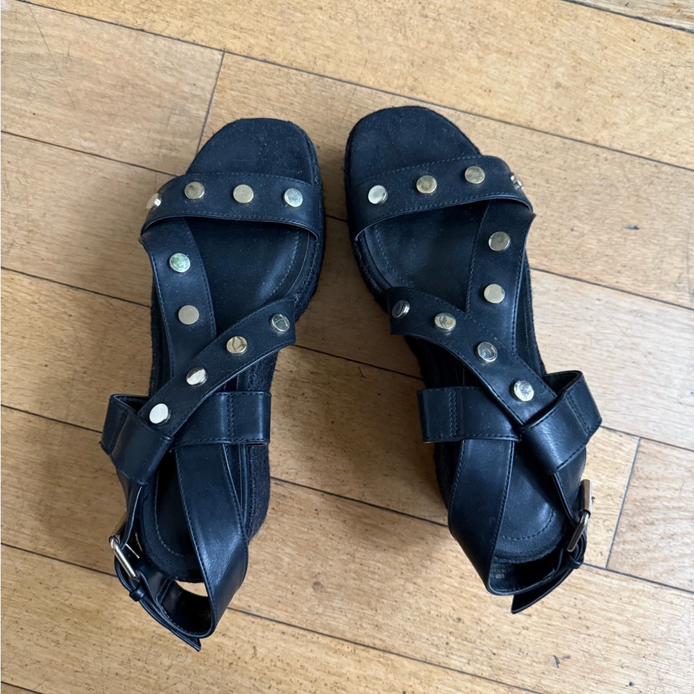 H&M Black Leather Sandals with Gold Detailing